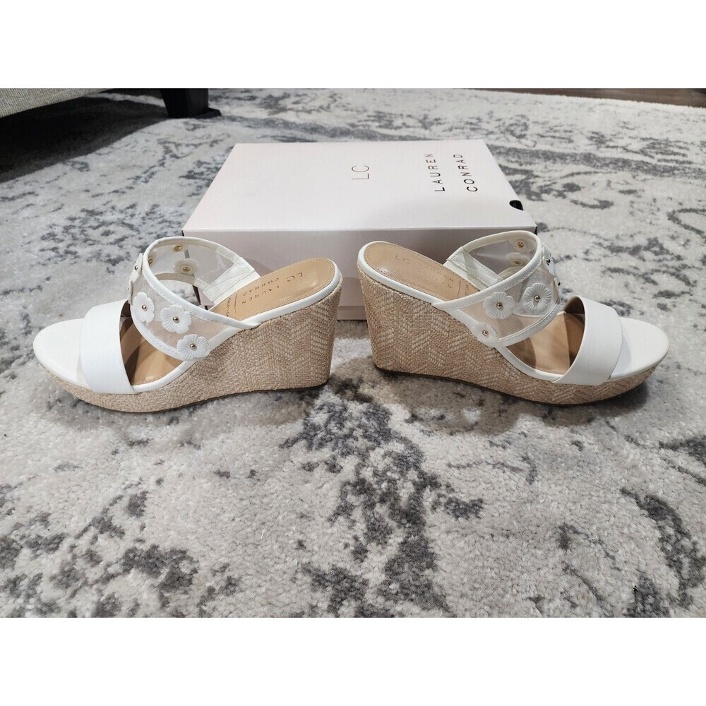 NEW Lauren Conrad SHERIDYN Sandals Size 6 Platform Wedge Flowers Floral White - Picture 2 of 8
